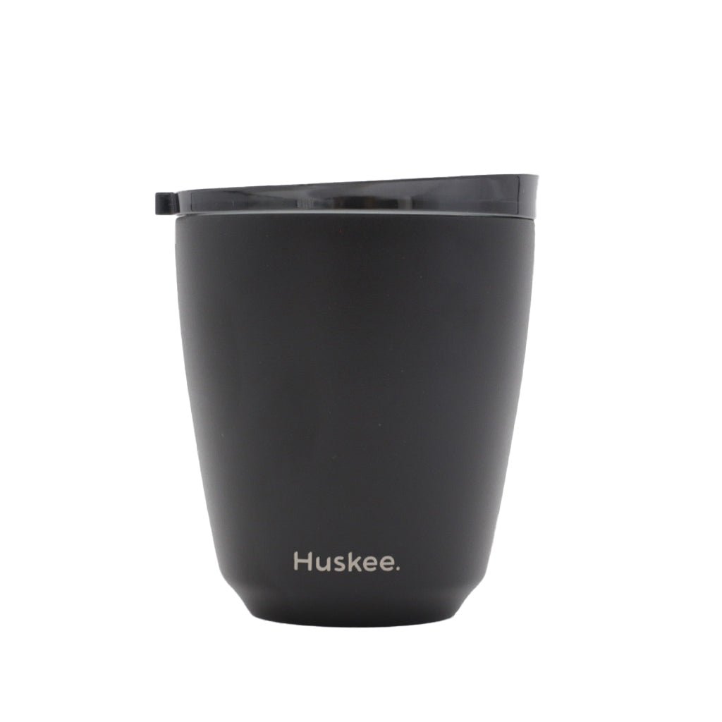 Huskee Steel 8oz Black Reusable Coffee Cup - Barista Supplies